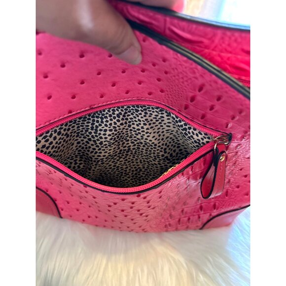 Pink Textured Handbag Ostrich Alligator With Gold Ring Accent shoulder purse PVC - Picture 9 of 16
